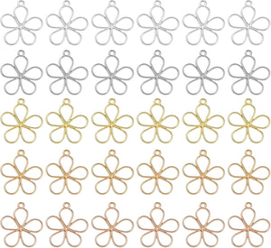 30Pcs Alloy Open Bezel Pendants, Sky Flower Open Back Hollow Frame Pendant Geometric for Resin Jewelry Making Earrings Necklace Bracelet DIY, Mixed Color
