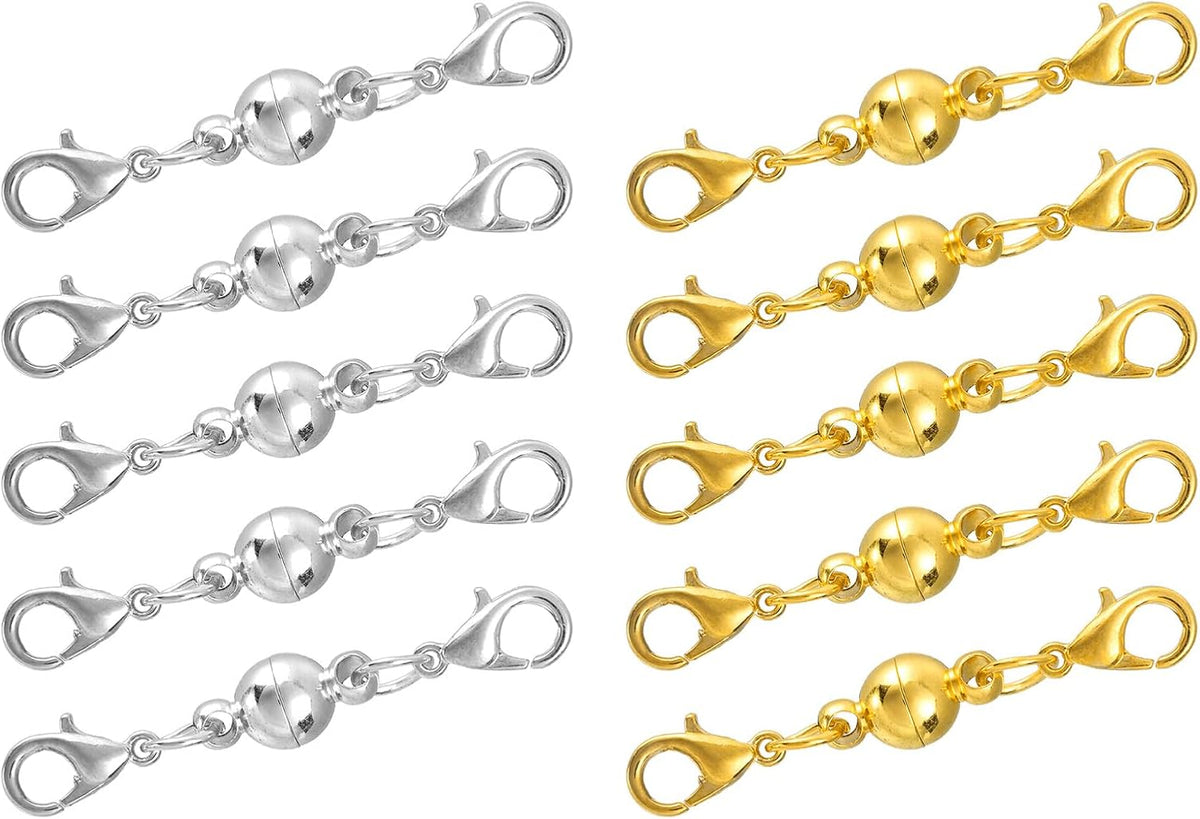 10Pcs Jewelry Clasps, Ball Clasps Locking Closures with Lobster Clasps for Bracelet Necklace Jewelry Making (6mm Silver, Gold)