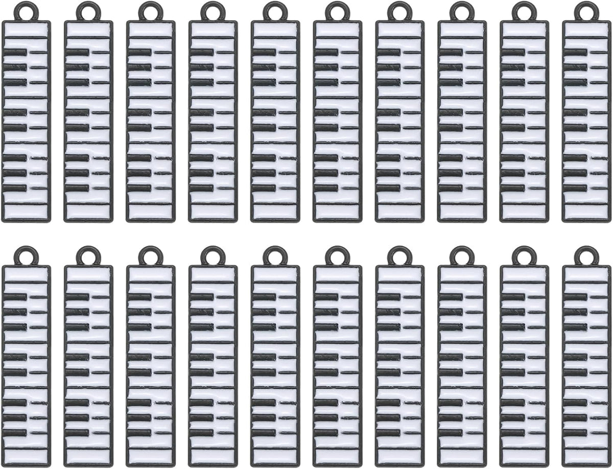 20Pcs Enamel Music Charm, 32 x 7mm Musical Keyboard Charm Metal Bulk Alloy Keyboard Symbols Pendants for Bracelet Earring Necklace Keychain DIY, Black