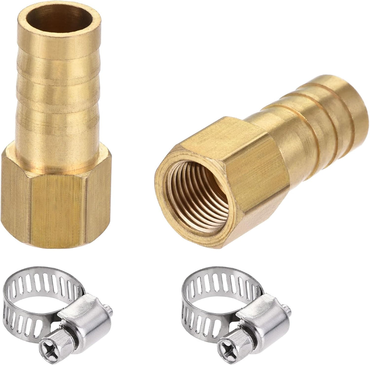 Brass Barb Hose Fitting Connector Adapter 10mm Barbed x G1/8 Female Pipe with 6-12mm Hose Clamp 2Set