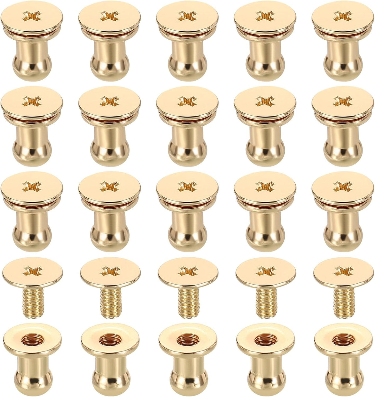 20 Pcs Brass Ball Head Stud Screw, 5mm/0.2" Nipple Rivet Button Strap Stopper for DIY Leather Craft, Gold Tone