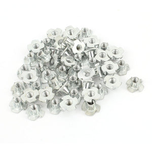 50Pcs Carbon Steel Zinc Plated M5 x 8mm 4 Pronged Tee Nut T-Nut for Table Legs Rock Climbing Wall Woodwork Holds Wood Cabinetry