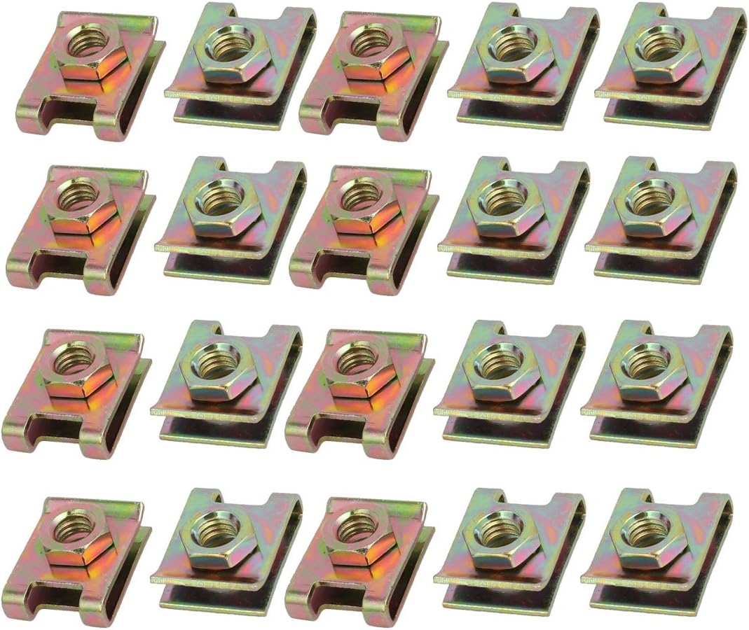 20pcs Spring Steel Speed Fastener U Nut Clip Brass Tone for M6 Screw