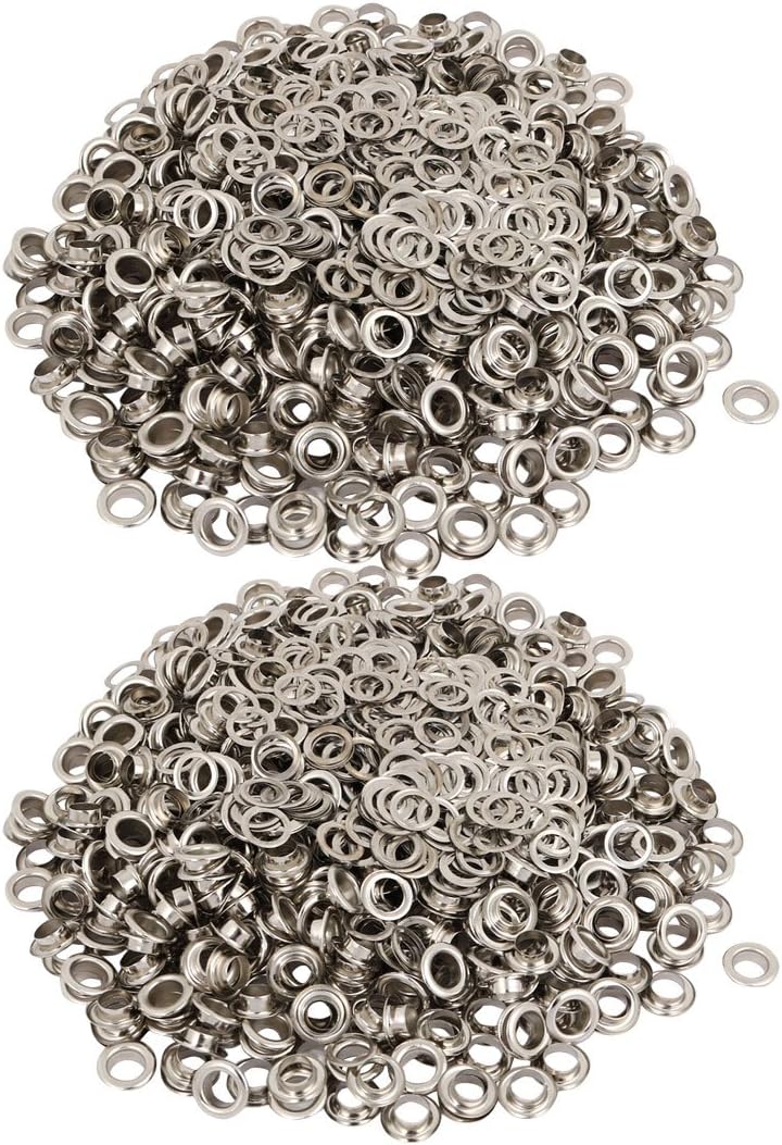 1000pcs 6mm Inner Dia Iron Nickle Plated Eyelet Grommets Kit w Washer for Leather Canvas Clothes Shoes