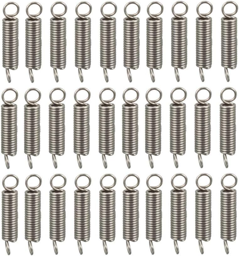 Extended Tension Spring Wire Diameter 0.012", OD 0.08", Free Length 0.39" Stainless Steel Small Dual Hook Tension Spring for Machinery Construction Industrial 100pcs