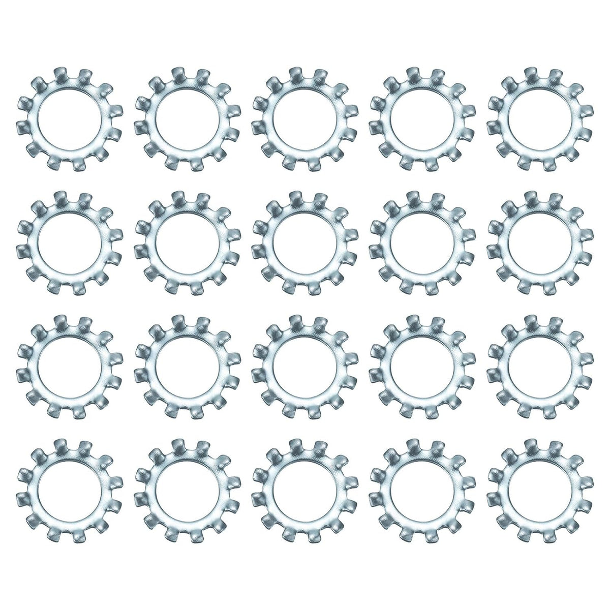 20Pcs 7/16 External Tooth Lock Washer, Zinc-Plated Carbon Steel Multi-Tooth Star Washer Locking Fastener, Silver Tone