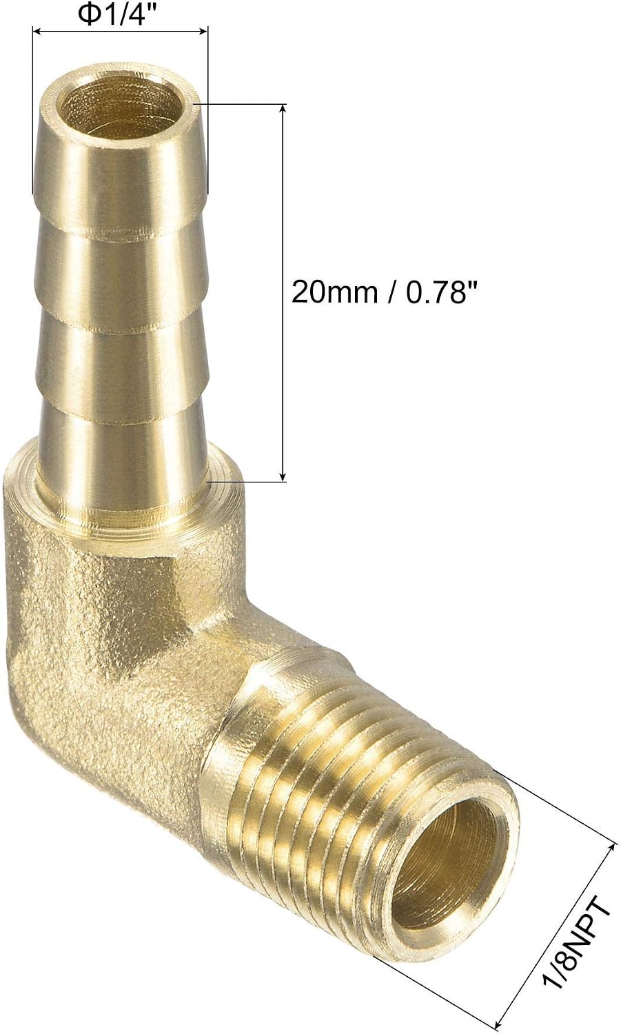 Brass Hose Barb Fitting Elbow 1/4 Inch x 1/8 NPT Male Thread Right Angle Pipe Connector