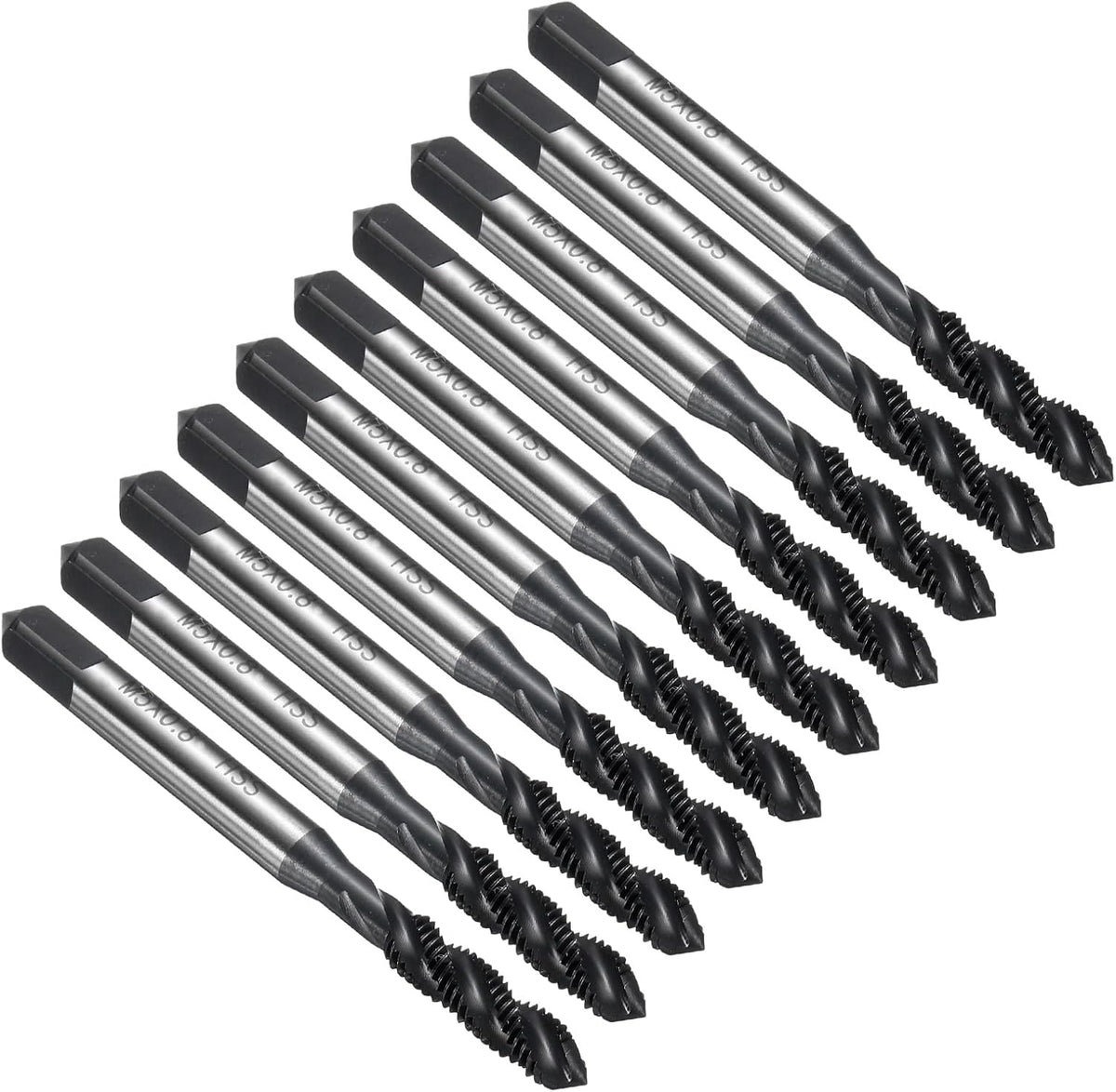 10pcs Spiral Flute Thread Taps M5 x 0.8 H2 Metric Machine Threading Tap Bit, Nitrided Coated Screw Tapping Repair Tool, M2 High-Speed Steel (HSS6542)