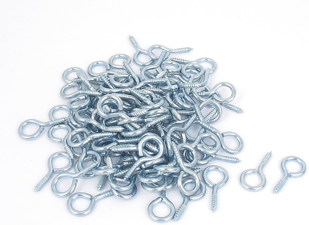0.12"x1" Screw Eye Hooks Self Tapping Screws Screw-in Hanger Eye-Shape Ring Hooks Blue 100pcs for Tie-Downs, Lifting and Securing Cables Wires