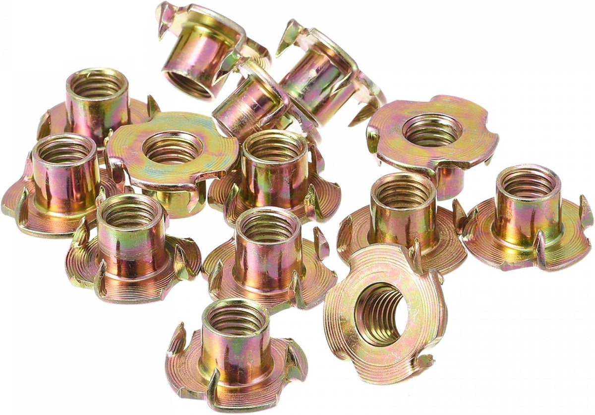 M10x12mm T-Nuts 4 Pronged Tee Nut Carbon Steel Threaded Inserts for Wood 24pcs
