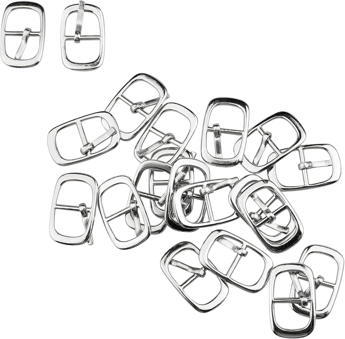 20 Pcs Rectangular Metallic Single Prong Pin Shoes Buckles