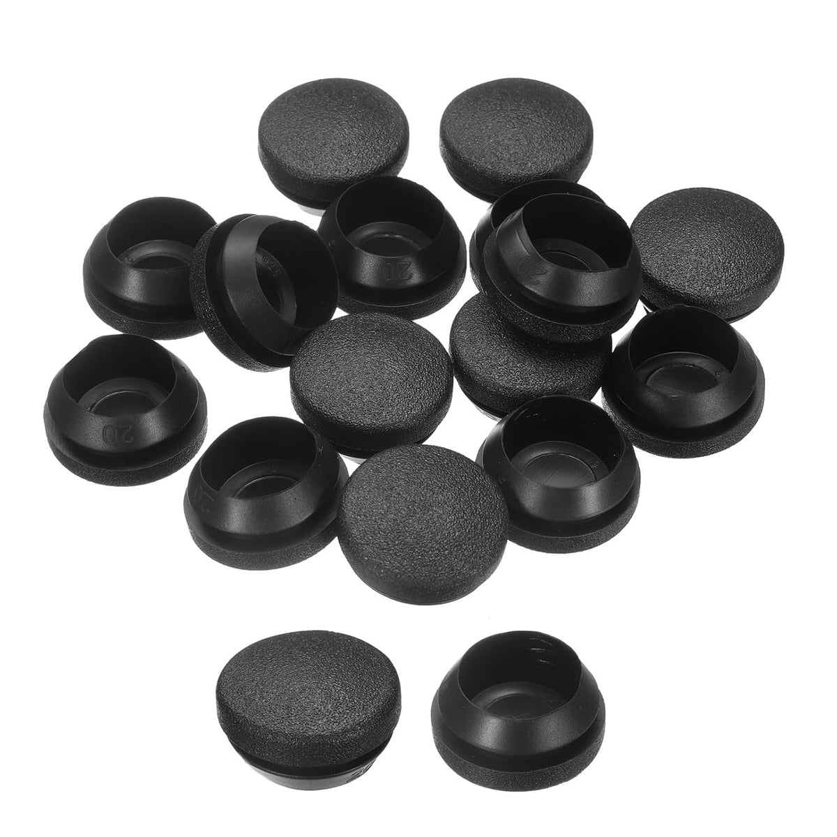 15pcs Silicone Rubber Hole Plugs, Arc Round Bottle Hole Stoppers for 20-21mm Inner Snap in Type Locking Plug Cover for Furniture Accessory, Black