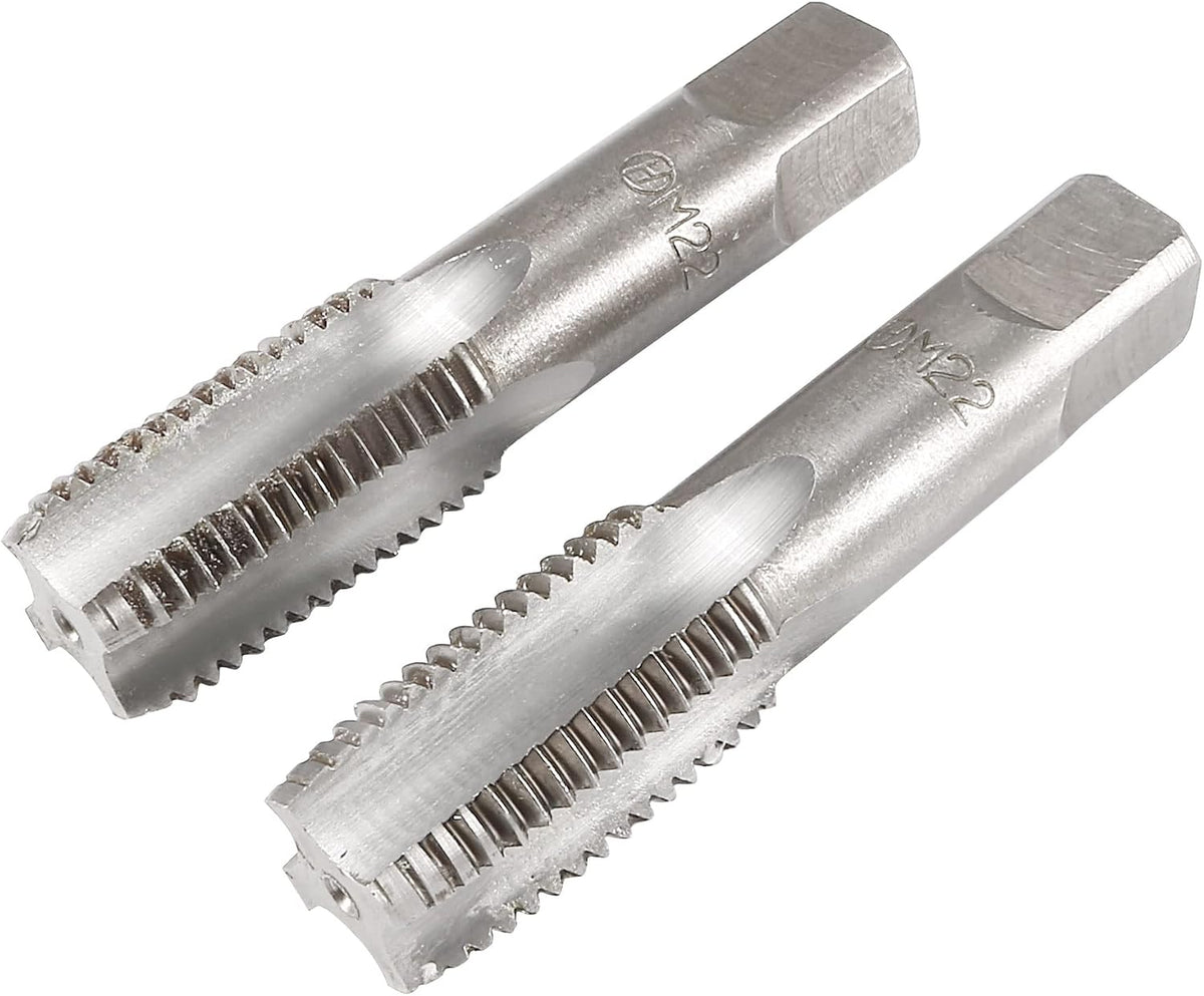 Metric Hand Tap M22 Thread 2.5 Pitch 4 Straight Flutes H2 Alloy Tool Steel Bottom & Taper Screw Tap Set Tapping Tools for Repairing 1 Pair