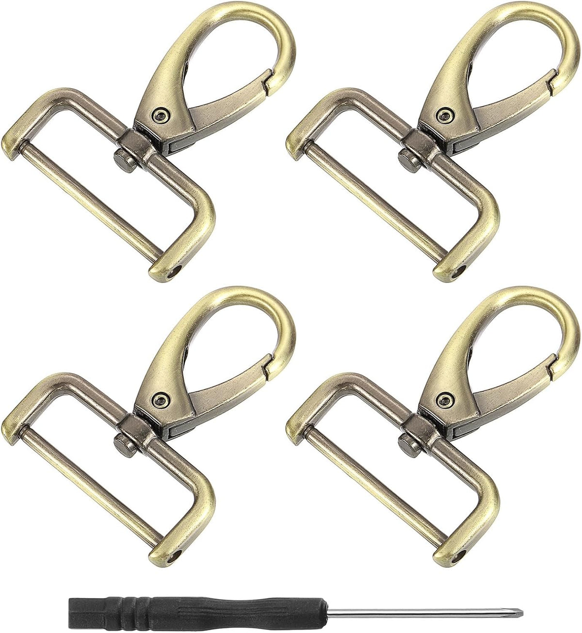 LinkMejor 4Pcs Swivel Clasps Hook, 32mm(1.25 Inch) D Ring Detachable Snap Hook Metal Lobster Claw Clasp Hook with Screwdriver for Purse Keychain DIY Craft, Bronze
