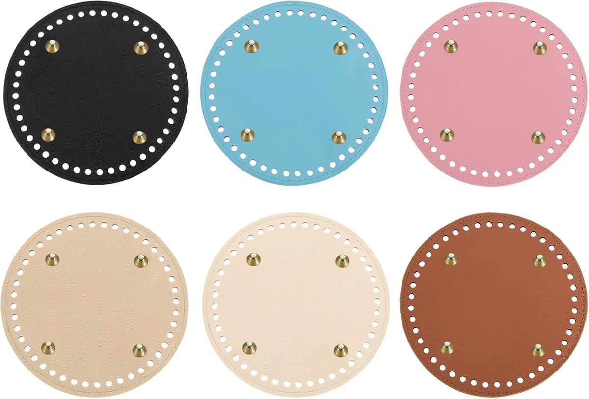 Round Bag Bottom Shaper Pad, 5.91" Dia. PU Leather Purse Cushion Base for DIY Knitting Crochet Bag Making (6 Colors in 1Set)