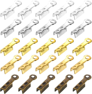 600 Pcs Fold Over Cord Ends, 8.1x1.2mm Ribbon Crimp Ends Cap, Clasp Tips for Leather Craft Making DIY (5 Colors)