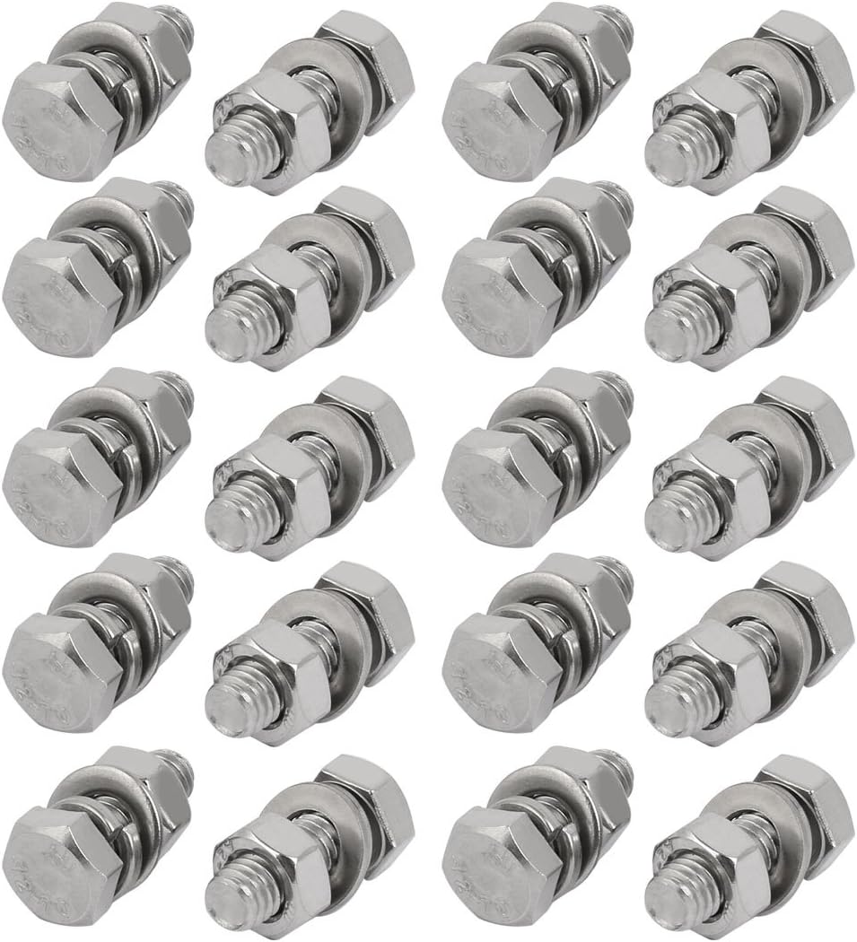 20pcs 304 Stainless Steel M6x16mm Hex Bolts w Nuts and Washers Assortment Kit