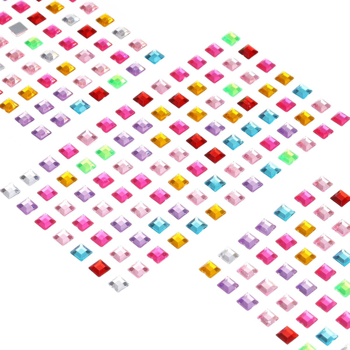 455 Pcs Gems Stickers for Crafts, 5 Sheet Self-Adhesive Gems Bling Square Rhinestone Stickers, Crystal Crafts Jewelry Stickers for Party Table Decorations, Multicolor
