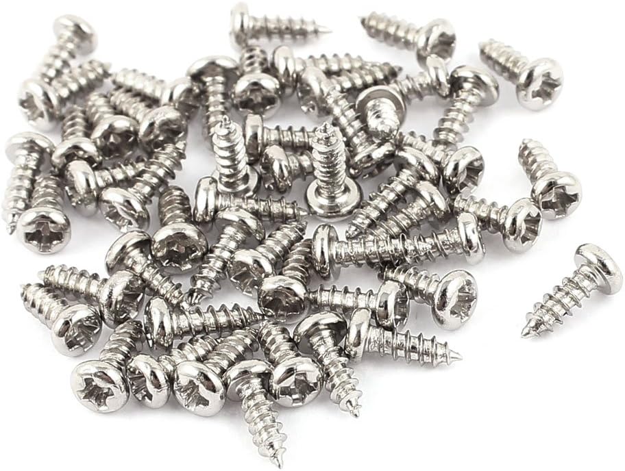 50 Pcs M2 X 6mm Stainless Steel Phillips Round Head Self Tapping Screws Bolts