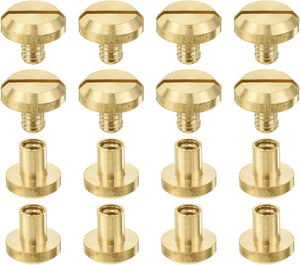 8Pcs Brass Chicago Screw, 6mm Concave Leather Rivets Belt Screw Binding Stud Nail Rivets Fasteners for Leathercraft Belt Jean DIY