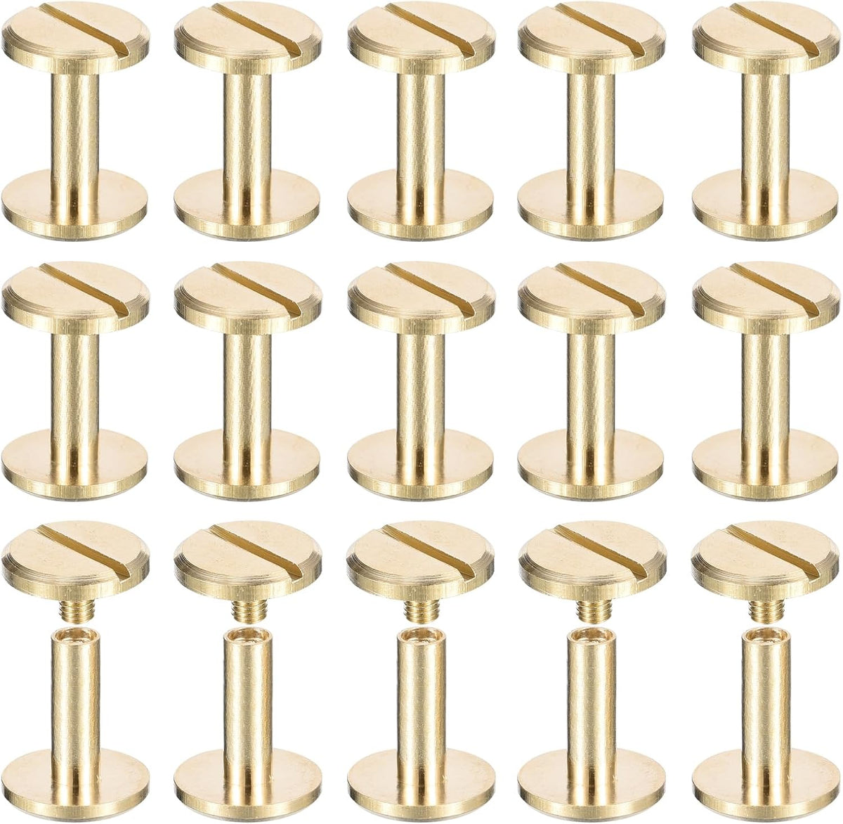 20Pack Brass Chicago Screws, 12x12mm Flat Head Screw Back Binding Post Nail Stud Rivets Fastener for DIY Leather Craft Belt Strap