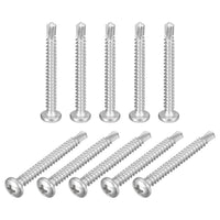 #10-1-3/4" Self Drilling Screws, 60pcs 410 Stainless Steel Phillips Pan Head Self Tapping Screws for Wood Plastic