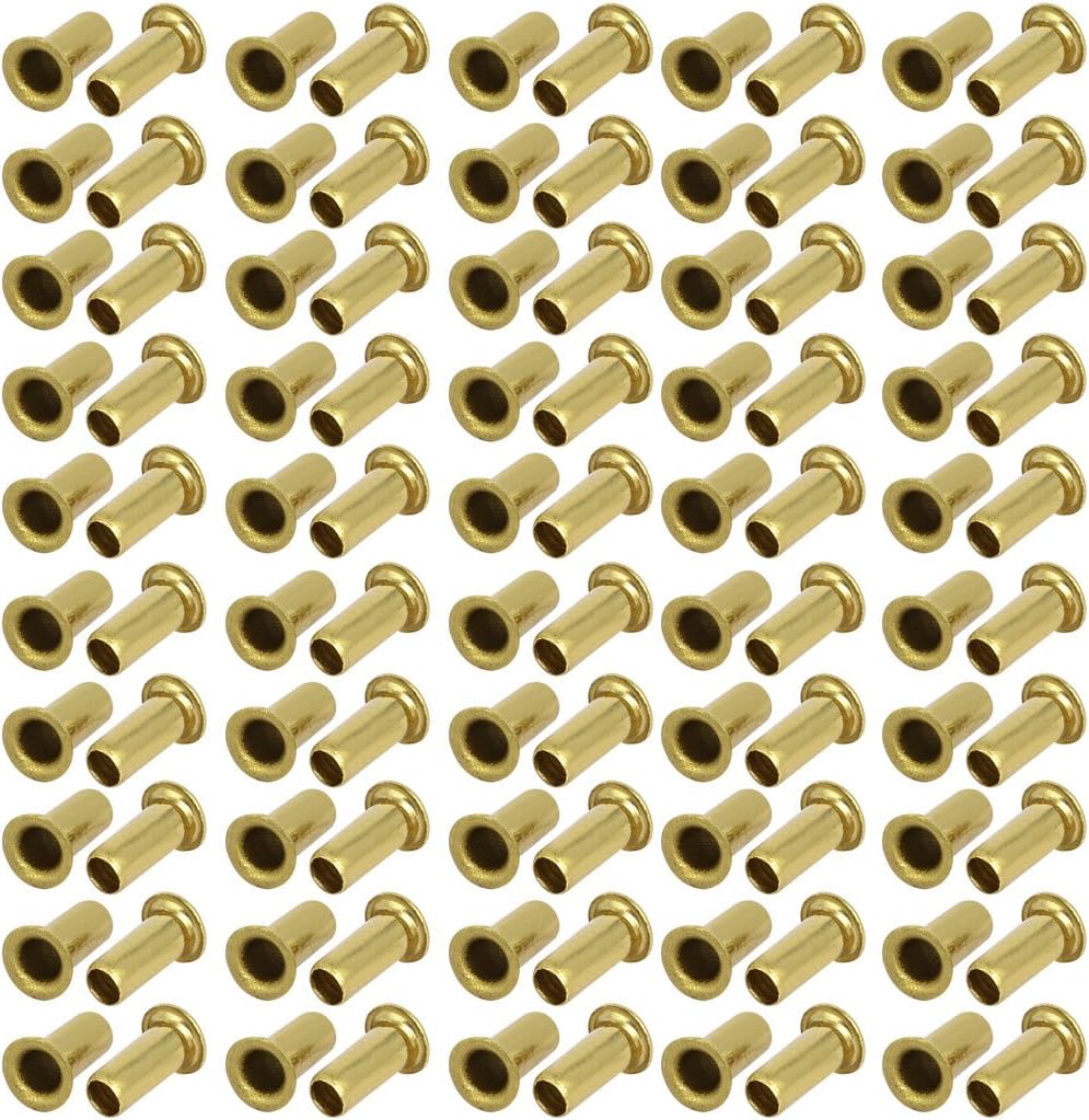 LinkMejor 100pcs M5 x 12mm Brass Plated Metal Hollow Eyelets Rivets Gold Tone