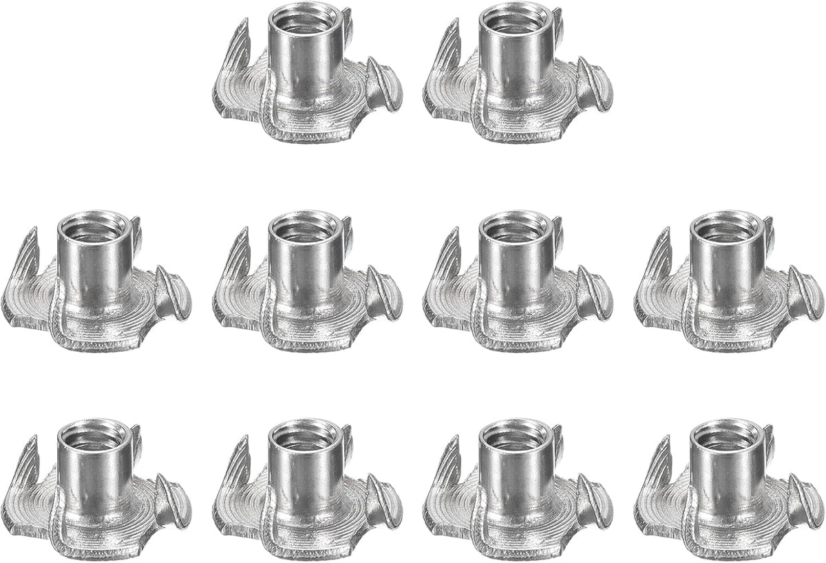1/4"-20 T-Nuts, 304 Stainless Steel 3-Pronged Tee Nuts Threaded Inserts for Climbing Holds and Wood Workings, Silver 10Pcs