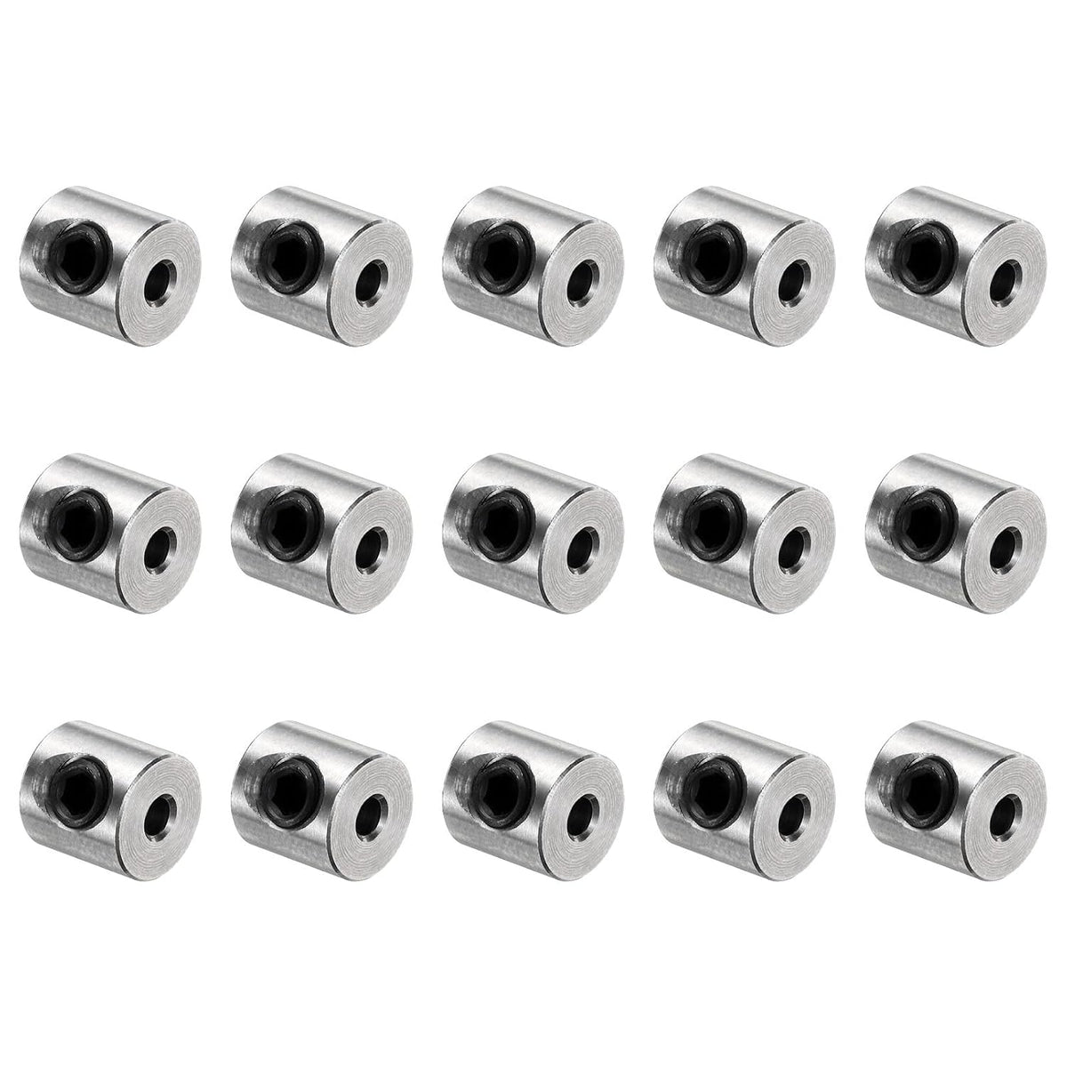 15pcs Set Screw Collars 2mm Bore Shaft Collars, 7mm OD, 7mm Width, Drill Stop Collar, Stainless Steel Drill Bits Depth Collars, Silver Tone