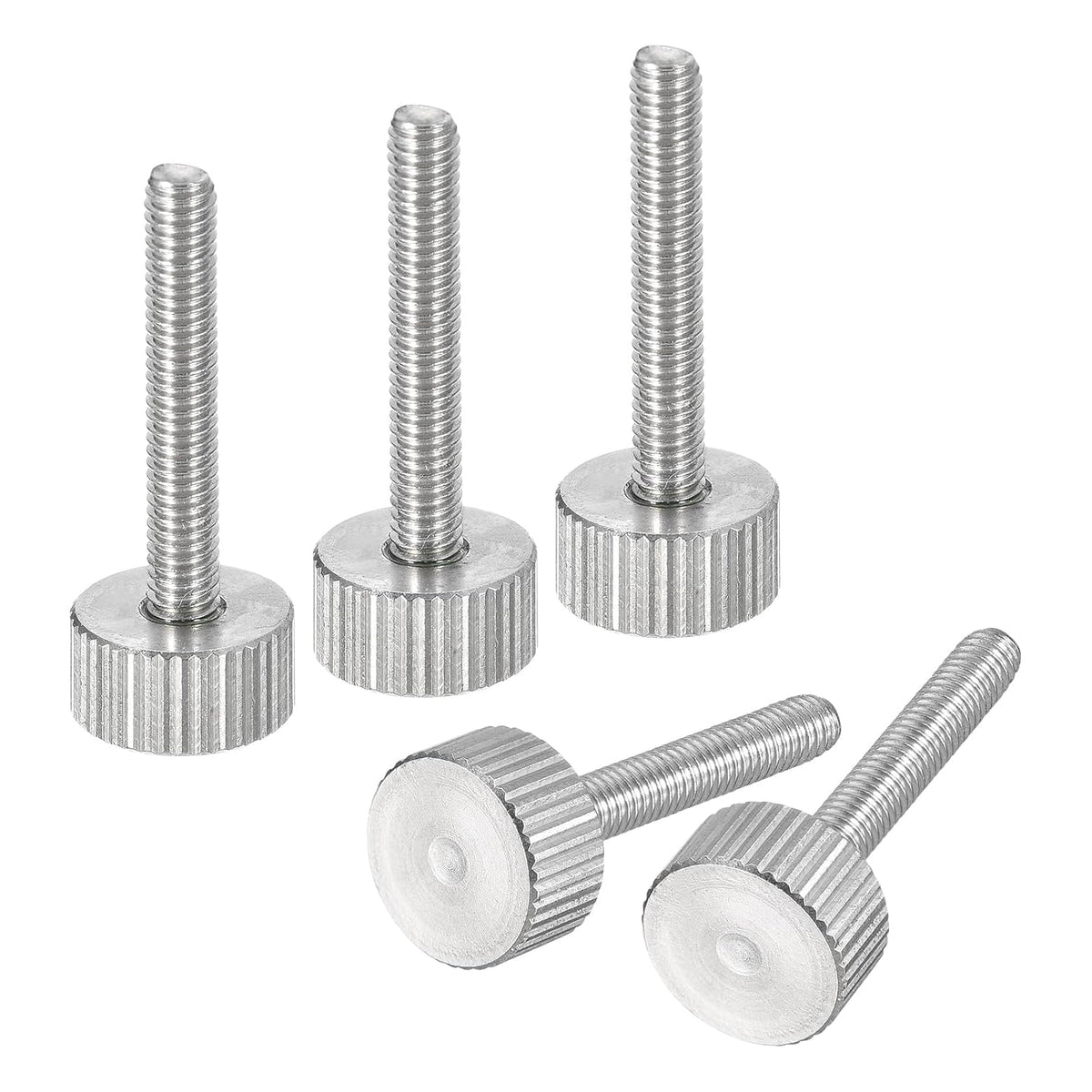M4x25mm Knurled Thumb Screws, 5pcs 304 Stainless Steel Flat Knurled Head Fully Threaded Thumb Screws Bolts Grip Knobs Fasteners