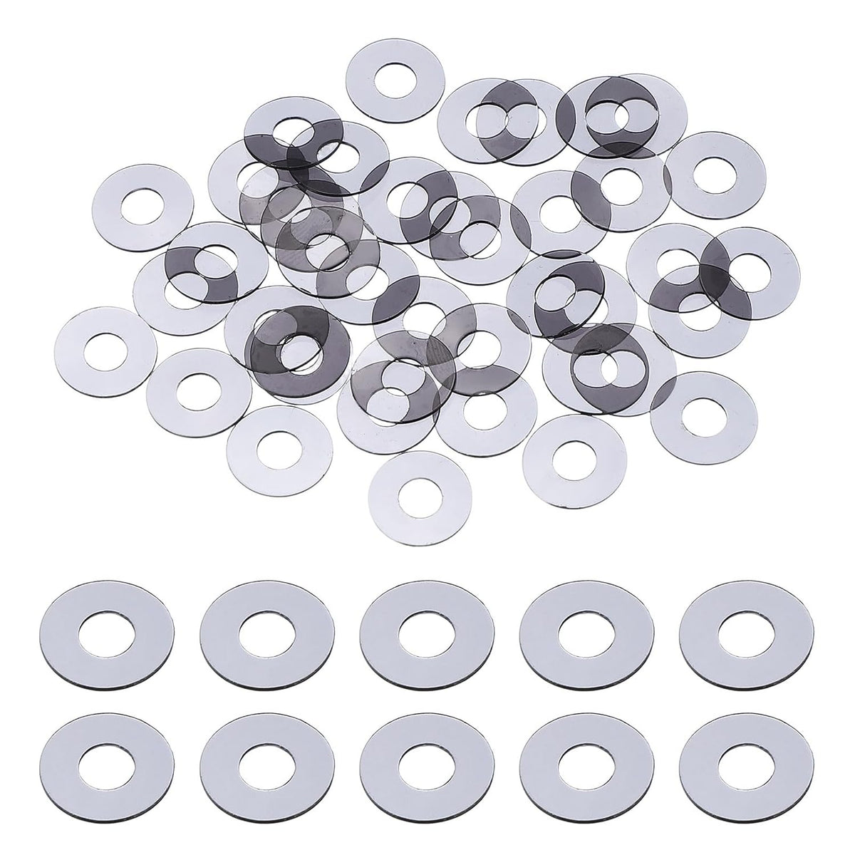 30 Pcs M4 PVC Flat Washers 4mm ID 10mm OD 0.5mm Thick Plain Washer Grommets Plastic Sheet Gasket Fastener Sealing Spacer Gasket Ring Water Hose Washers, Clear Black