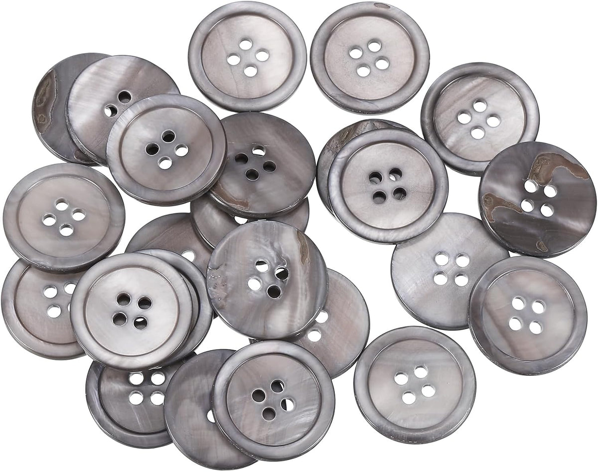 25 Pcs Natural Shell Buttons, 4 Hole Mother of Pearl Buttons 20mm Sewing Craft Buttons for Shirt Sewing DIY Crafts Decoration, Grey