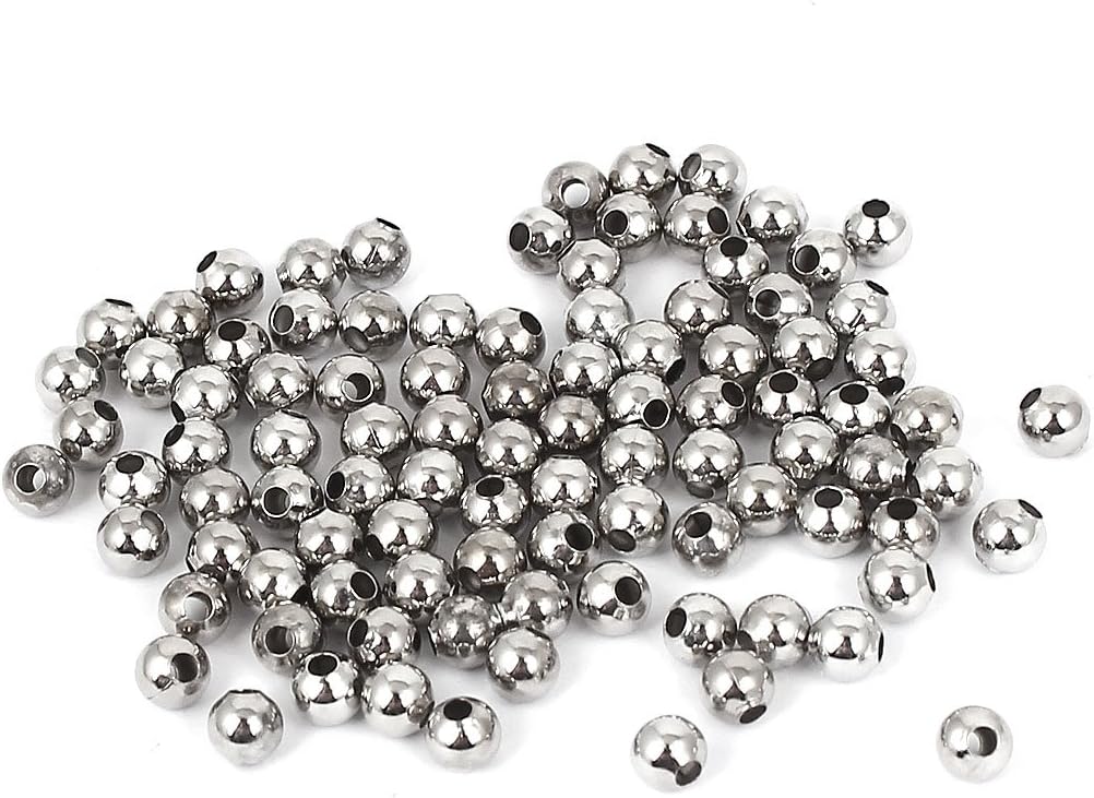 LinkMejor Metal Round DIY Jewelry Making Spacer Bead 4mm Dia 100Pcs Silver Tone