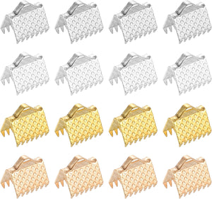100Pcs 8mm Ribbon Crimp Clamps, Bookmark Pinch Ends, Fasteners Clasp Ends for Bracelet Necklace Jewelry Making, 4 Colors