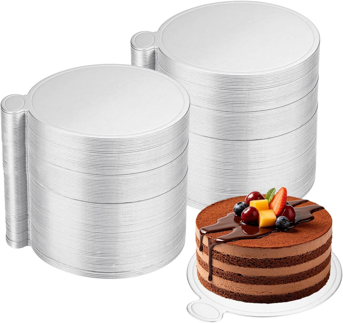 300 Pcs Mini Cake Boards, 3.1 Inch Cardboard Cake Base, Round Paper Dessert Displays Tray for Cupcake Baking Wedding Birthday Party, Silver