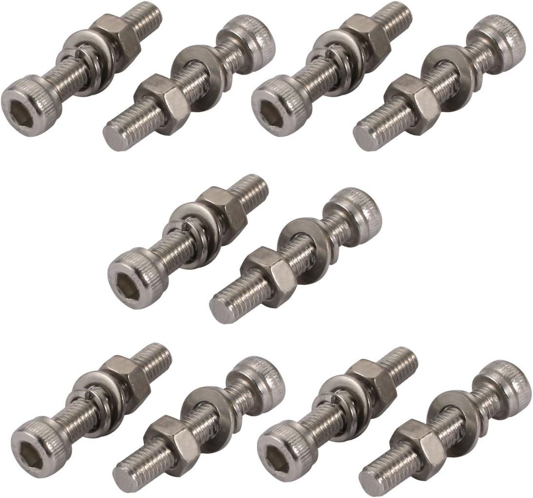 10pcs M5x25mm 304 Stainless Steel Knurled Hex Socket Head Bolts Nuts w Washers