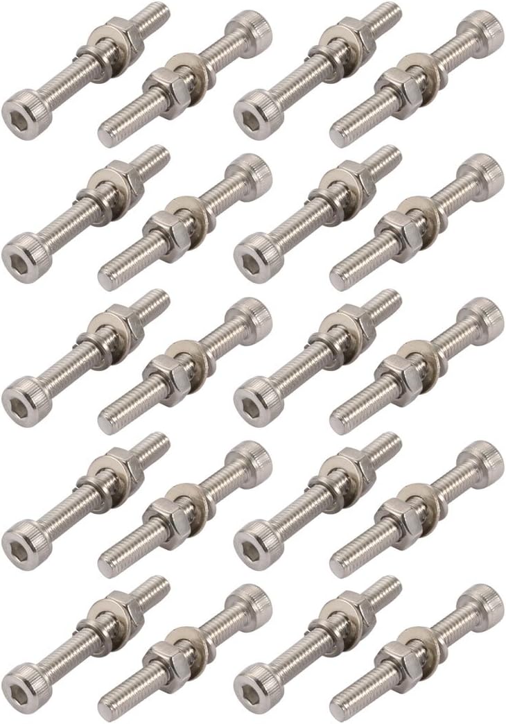20pcs M4x30mm 304 Stainless Steel Knurled Hex Socket Head Bolts Nuts w Washers