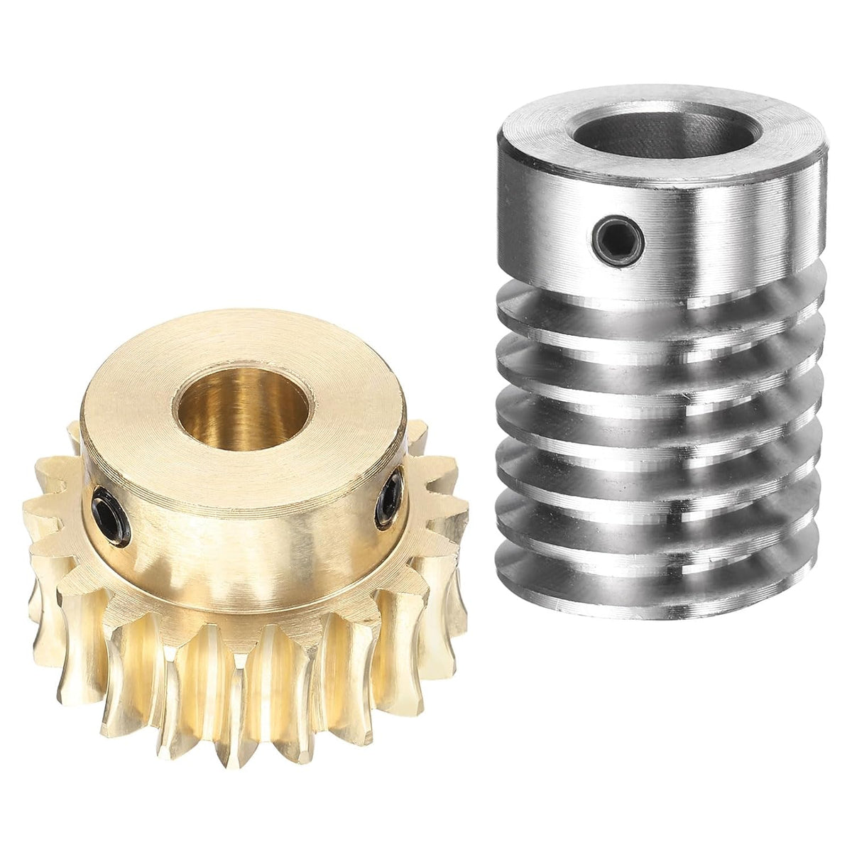 Worm Gear Set 20T 1.5 Module 20:1 Reduction Rate, Right Rotation Drive Gear Box Wheel Reduce Transmission Part (Brass Gear-10mm Bore, #45 Steel Rod 15mm Bore)