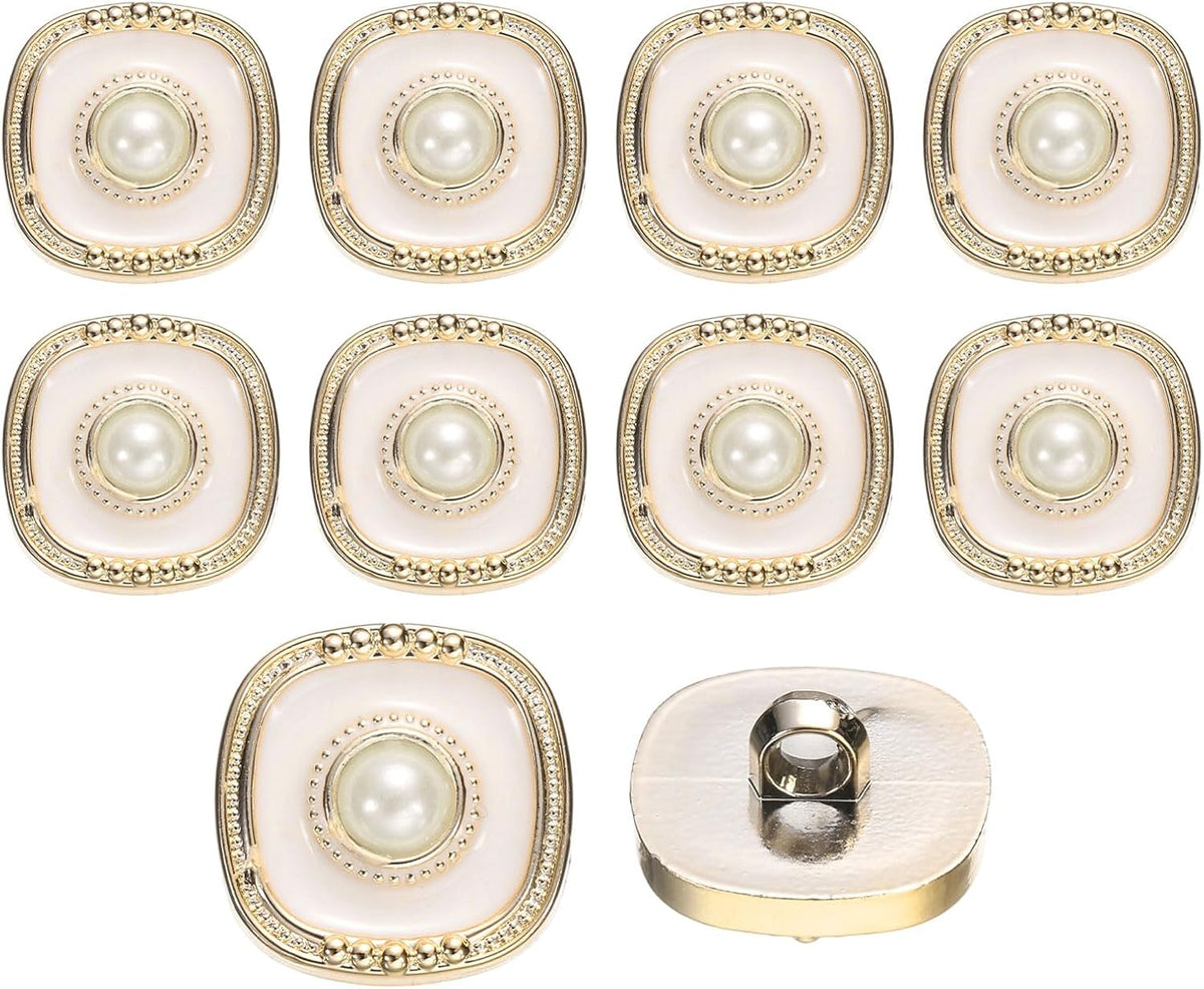 10Pcs 25mm Square Resin Vintage Clothes Sewing Button Metal Coat Pearl Buttons Craft Accessories for Garment Coat Decoration Crafts DIY Project, White