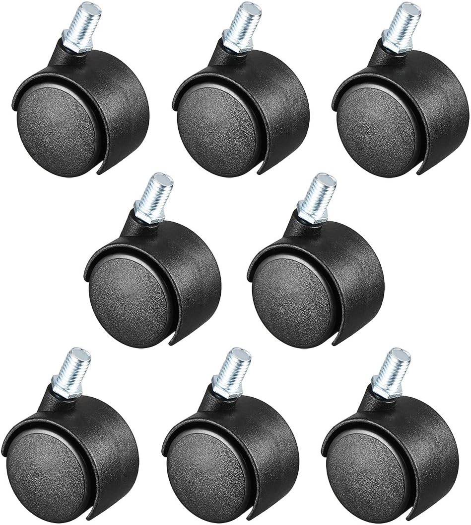 8 Pcs 1.5 Inch Swivel Caster Wheels Nylon 360 Degree Threaded Stem Caster Wheel, M10 x 15mm, 33lb Capacity