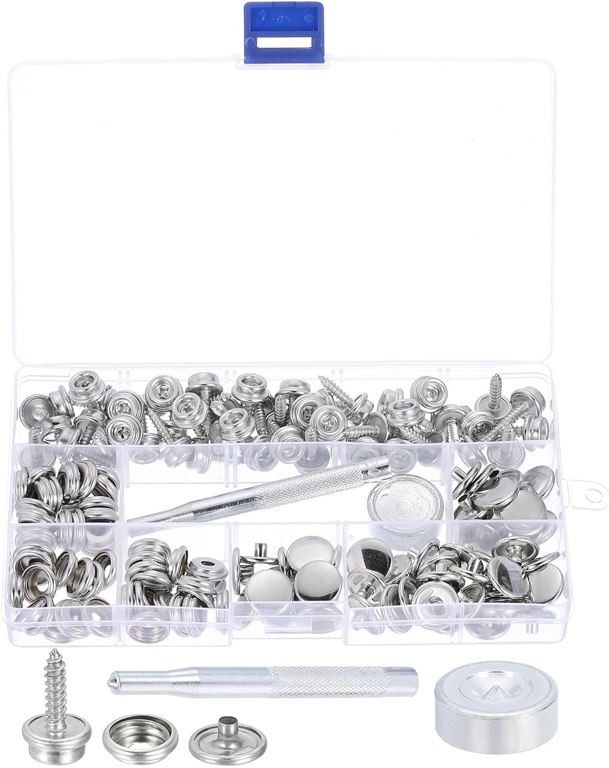LinkMejor 50Pcs Canvas Snap Kit, Fastener Tool Marine Grade Boat Canvas Snaps Heavy Duty Snap for Furniture Canvas Tent Boats, Silver White