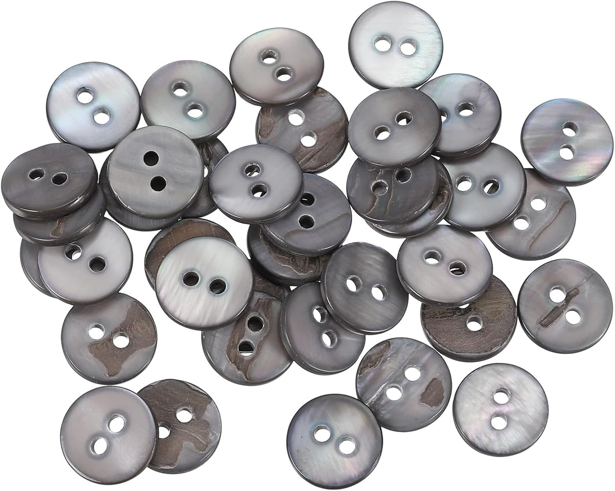 50 Pcs Natural Shell Buttons, 2 Hole Mother of Pearl Buttons 10mm Sewing Craft Buttons for Shirt Sewing DIY Crafts Decoration, Grey