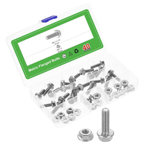 40pcs M6-1.0 x 20mm Metric Flange Hex Cap Bolt Fully Thread DIN 6921 Flanged Bolts Hexagon Screws 304 Stainless Steel Cleaning Treatment with Flanged Hex Head Bolts