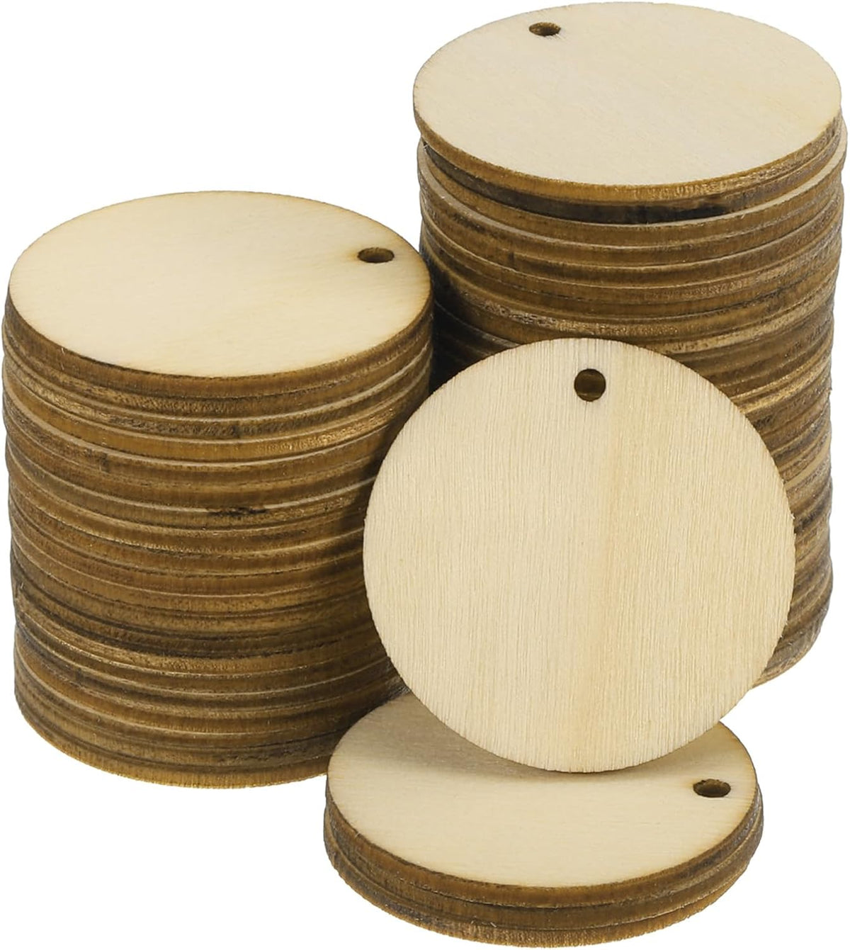 100Pcs 20mm(0.8inch) Unfinished Round Wooden Circles with Holes Round Wood Discs Hanging Tags for Crafts Project, DIY Decorations