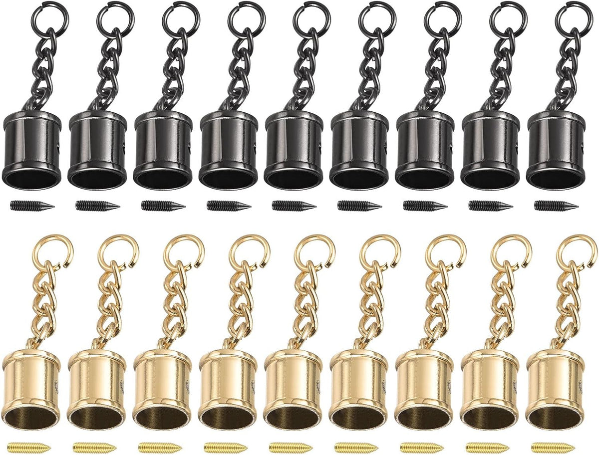 Tassel Cord End Cap with Screw, 18Pcs 0.51"/13mm Glue in Barrel End Caps for Tassel Jewelry Making Bag Strap DIY, Gold/Dark Grey
