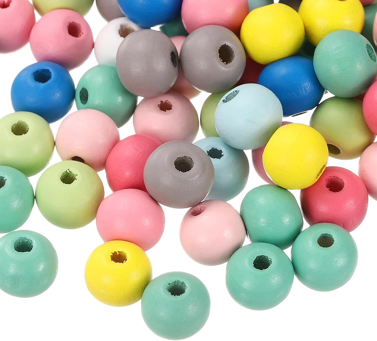 100Pcs 12mm Colored Natural Wood Beads, Large Hole Round Colorful Wooden Spacer Beads for DIY Crafting, Jewelry Making Bracelets (Assorted Color)