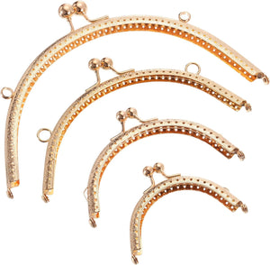 4Pcs Metal Purse Frame, 3.35"/4.13"/6.1"/8.07" Kiss Lock Clasp Frame Retro Arch Embossed Clutch Frame for Coin Purse Handbag Making DIY Craft, Light Gold