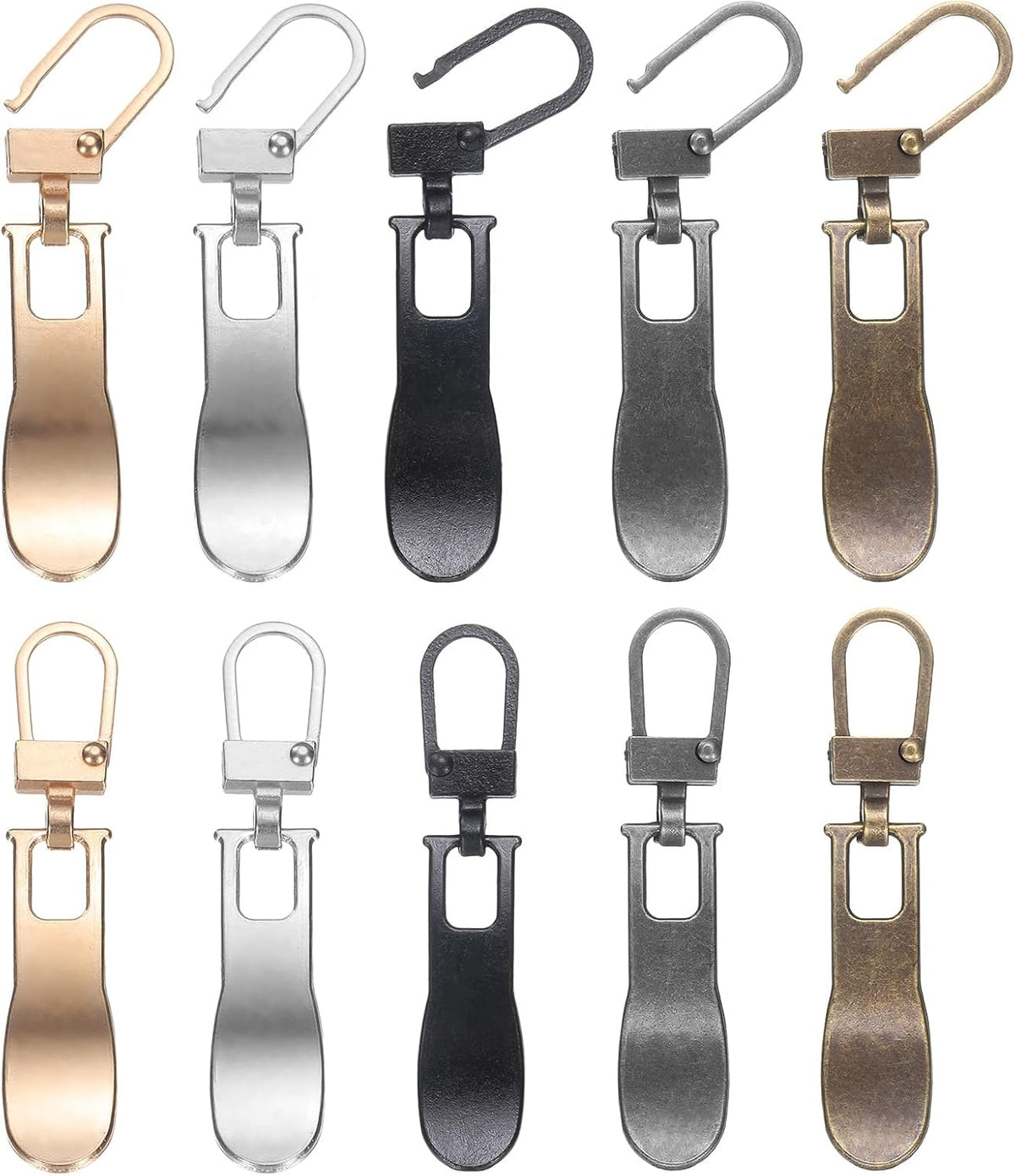 2Set Zipper Pull Replacement, 1-3/4 x 3/8 Wave Detachable Tiny Zipper Replacement Slider for Sewing Bags, Coats, Jackets, Closed-End Pulls Replacing, 5 Color