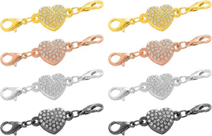 8Pcs Jewelry Clasps, Heart Rhinestone Clasps Locking Closures with Lobster Clasps for Bracelet Necklace (4 Colors)