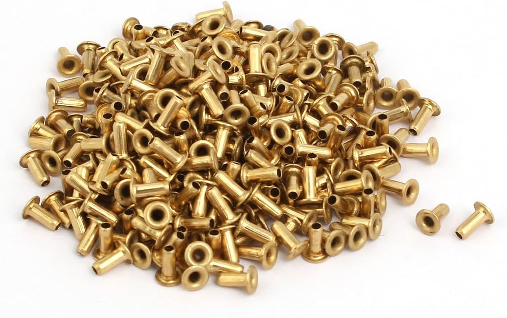 LinkMejor® 500pcs M1.7x4mm Brass Plated Metal Hollow Eyelets Rivets Gold Tone